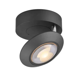 PURE Oculis -LED-kattovalaisin, musta, halkaisija 15 cm, rauta/lasi