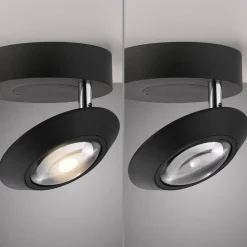 PURE Oculis -LED-kattovalaisin, musta, halkaisija 15 cm, rauta/lasi