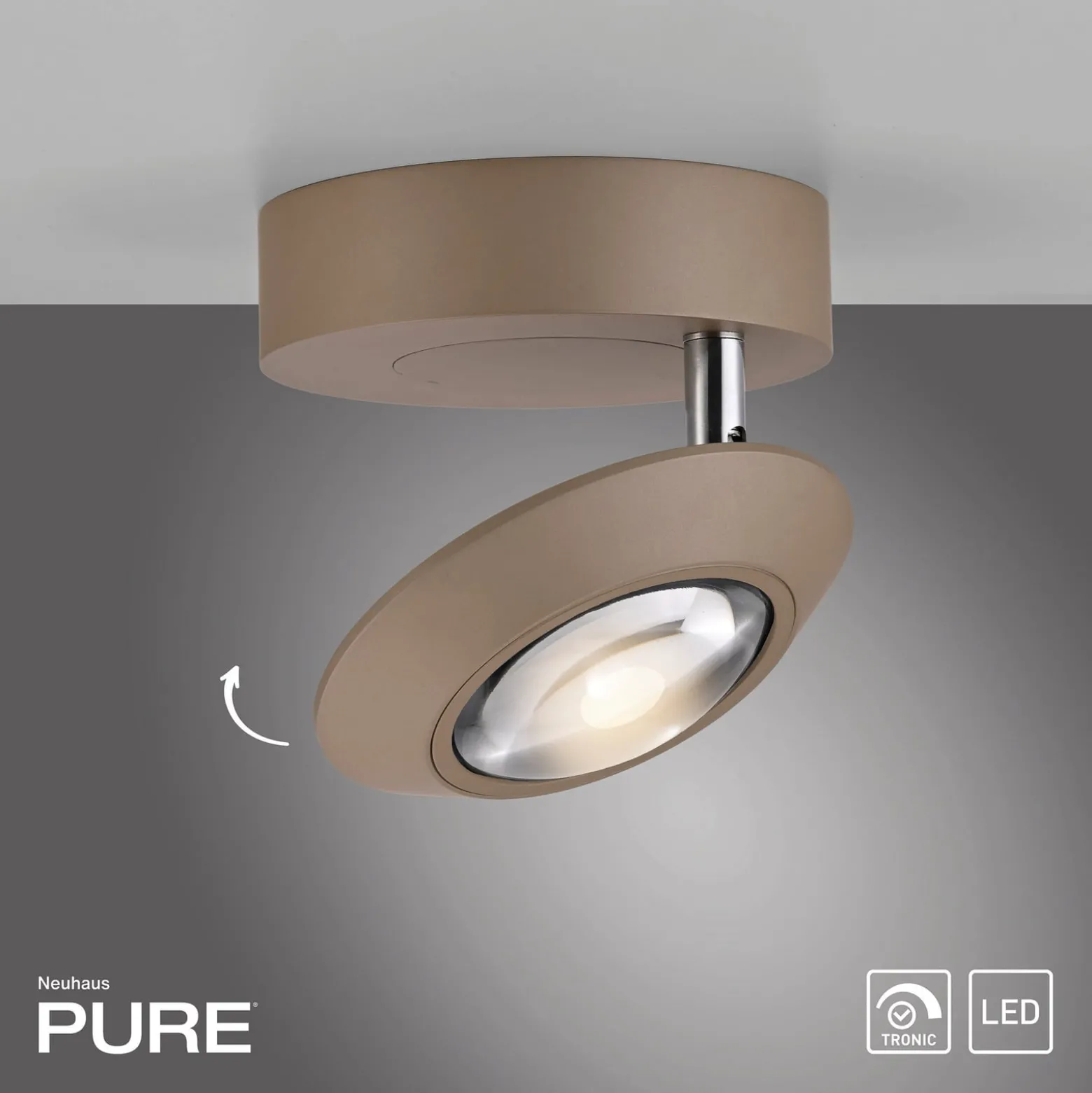 PURE Oculis -LED-kattovalaisin, pronssinvärinen, halkaisija 15 cm, rauta/lasi