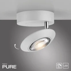 PURE Oculis -LED-kattovalaisin, valkoinen, halkaisija 15 cm, rauta/lasi