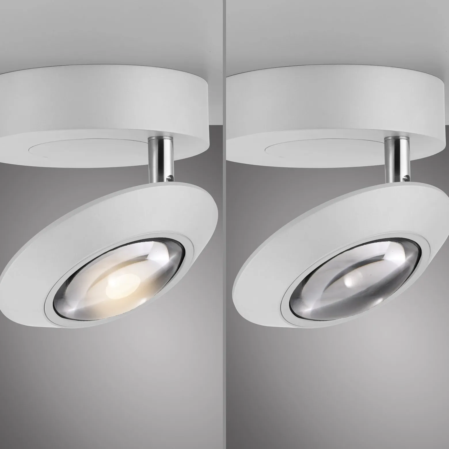 PURE Oculis -LED-kattovalaisin, valkoinen, halkaisija 15 cm, rauta/lasi