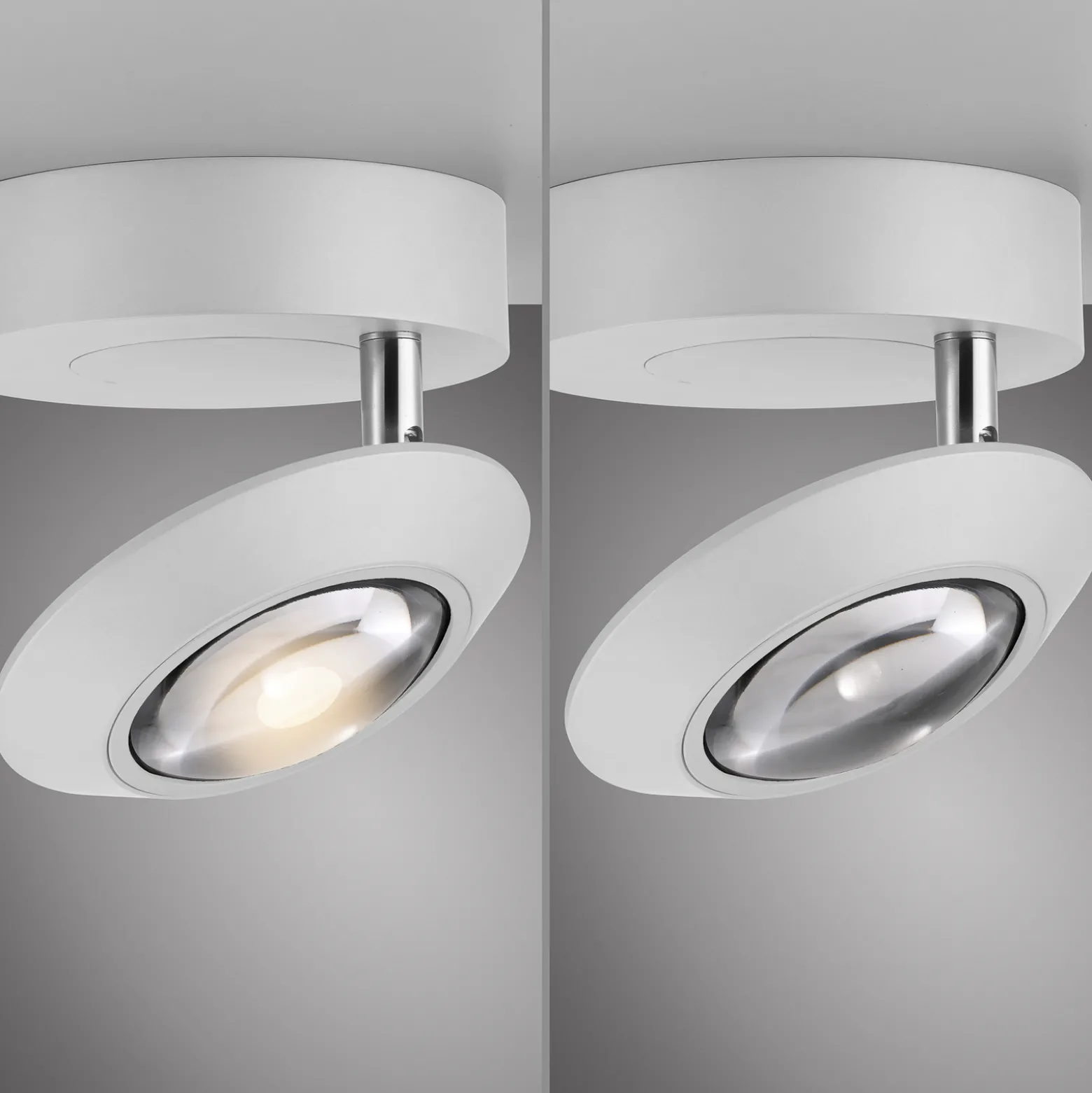 PURE Oculis -LED-kattovalaisin, valkoinen, halkaisija 15 cm, rauta/lasi