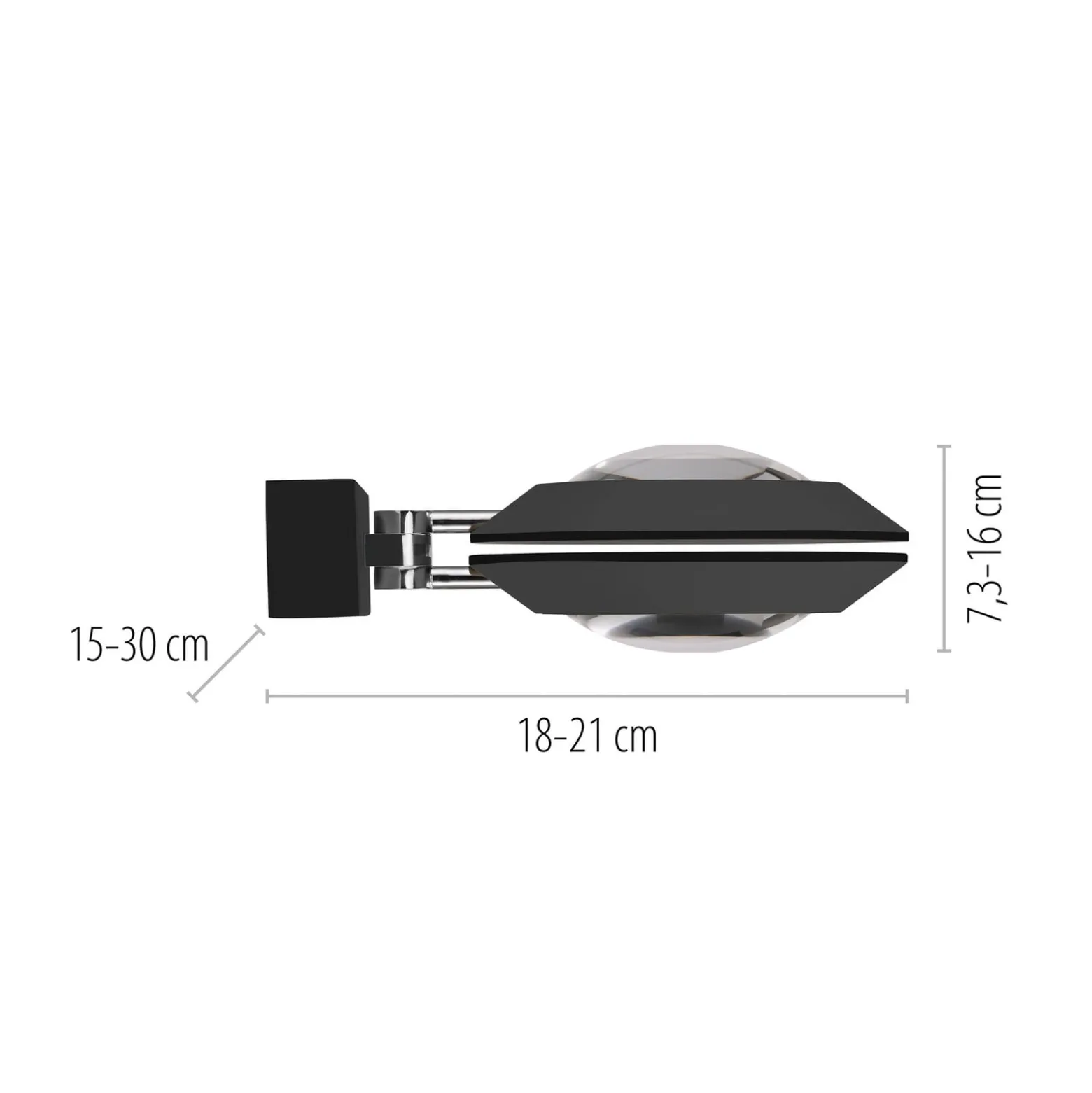 PURE Oculis -LED-seinävalaisin, musta, 30 cm, rauta/lasi, 2-lamppuinen