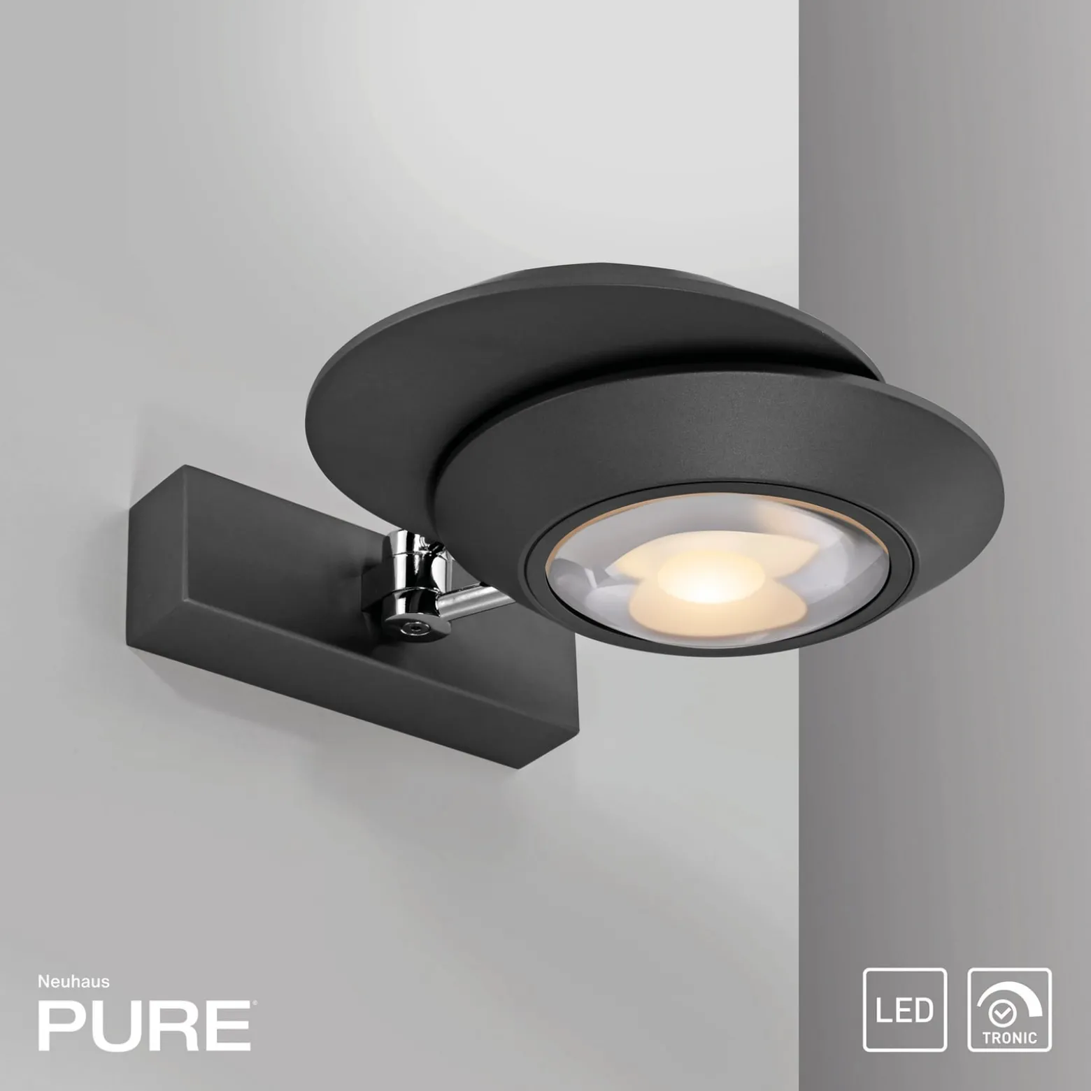 PURE Oculis -LED-seinävalaisin, musta, 30 cm, rauta/lasi, 2-lamppuinen
