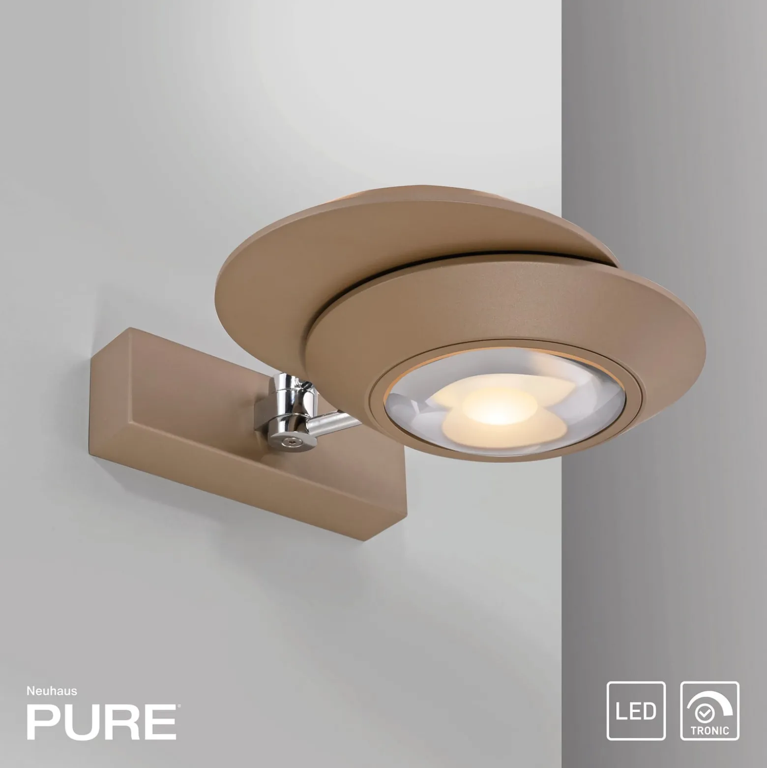 PURE Oculis -LED-seinävalaisin, pronssinvärinen, 30 cm, rauta, 2-lamppuinen