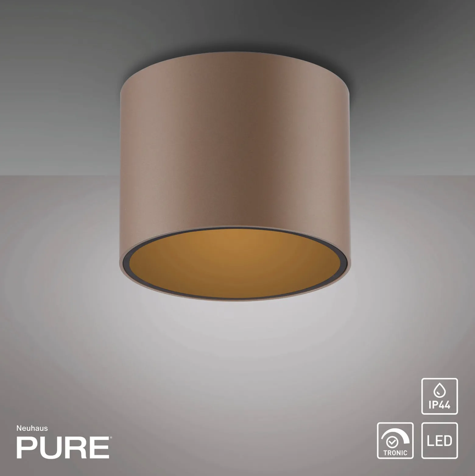 PURE Point -kylpyhuoneen LED-kattolamppu, pronssinvärinen, Ø 11 cm, IP44