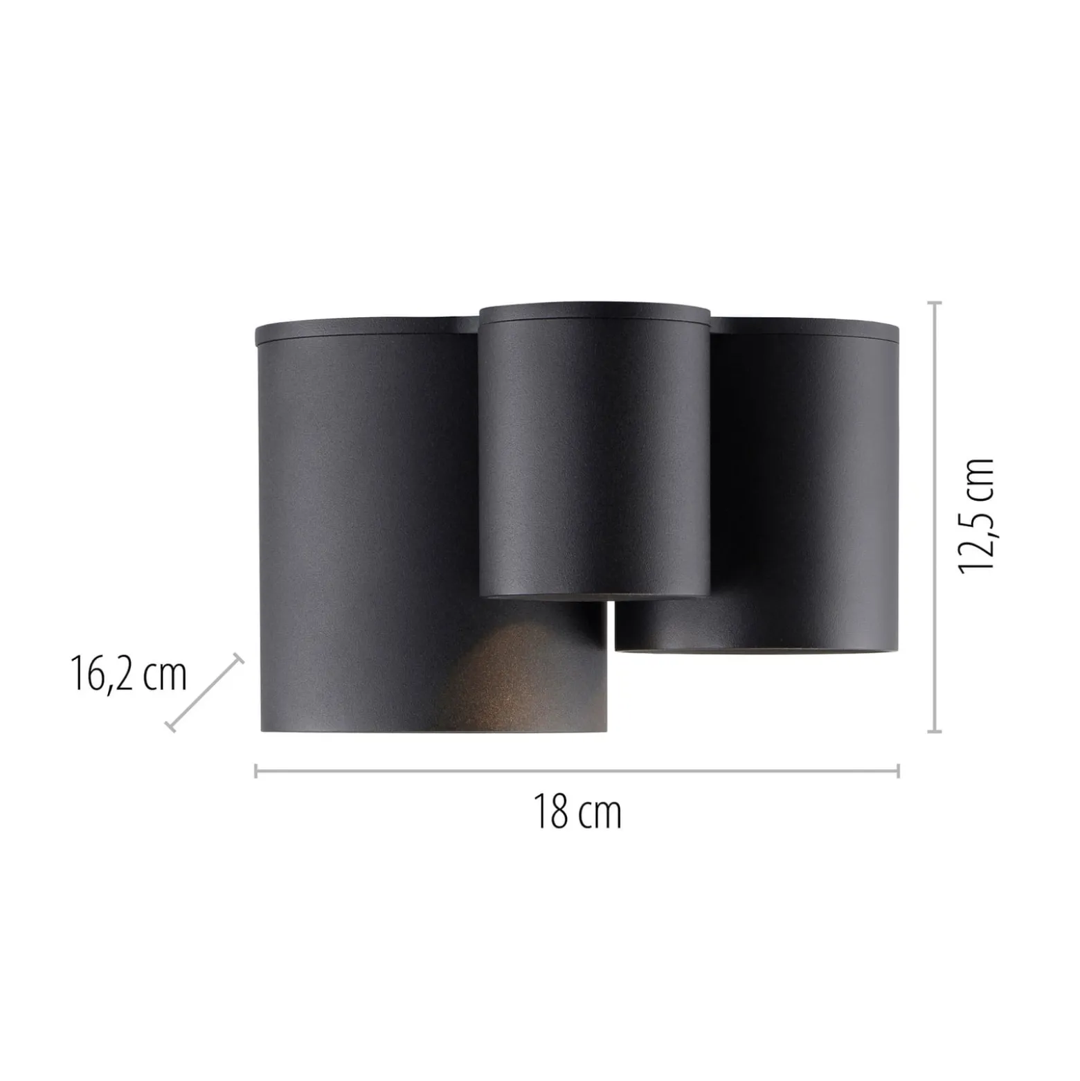 PURE Point -kylpyhuoneen LED-kattovalaisin, musta, 18 cm, 3-lamppuinen, IP44