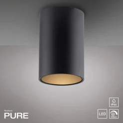 PURE Point -kylpyhuoneen LED-kattovalaisin, musta, halkaisija 6 cm, metallia,