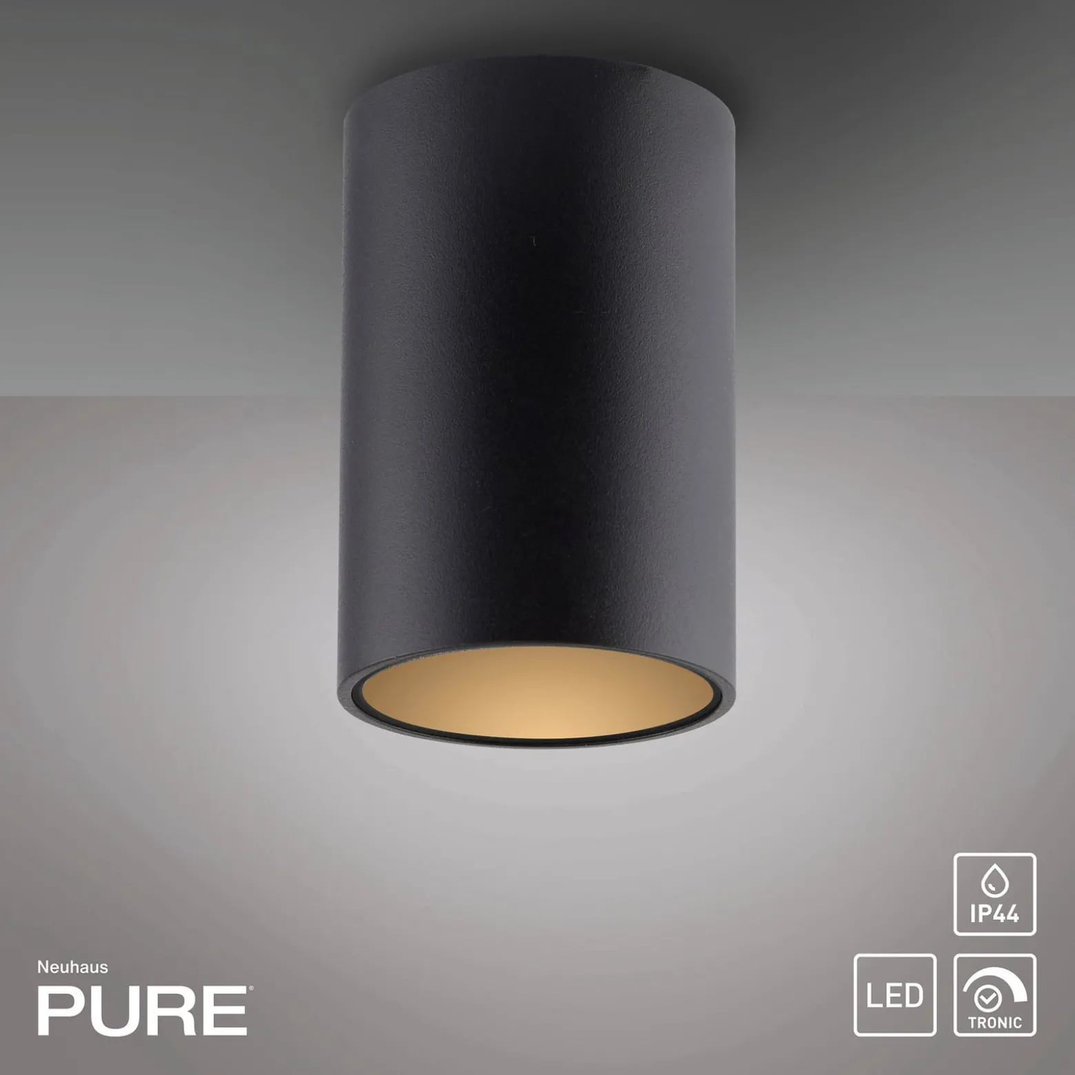 PURE Point -kylpyhuoneen LED-kattovalaisin, musta, halkaisija 6 cm, metallia,