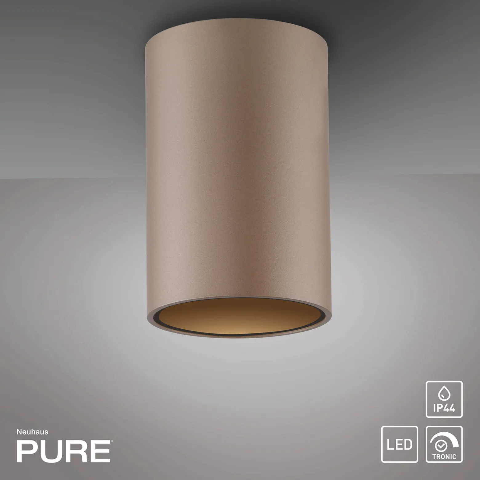 PURE Point -kylpyhuoneen LED-kattovalaisin, pronssinvärinen, halkaisija 6 cm,