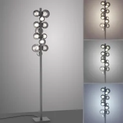 PURE Popup -LED-lattiavalo, harmaa alumiini/lasi, himmennin, 12-lamppuinen