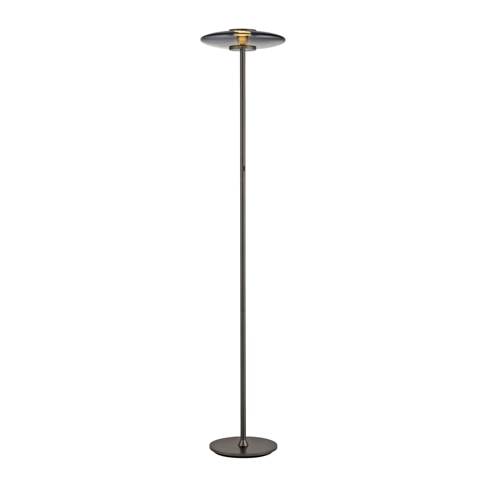 PURE Vitrum -LED-lattiavalaisin, harmaa alumiini/lasi, kosketushimmentimellä