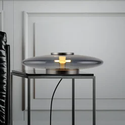 PURE Vitrum -LED-pöytävalaisin, harmaa, lasi/alumiini, kosketushimmennin