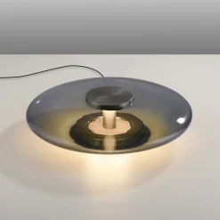 PURE Vitrum -LED-pöytävalaisin, harmaa, lasi/alumiini, kosketushimmennin