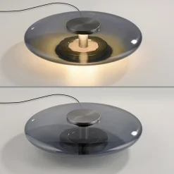 PURE Vitrum -LED-pöytävalaisin, harmaa, lasi/alumiini, kosketushimmennin