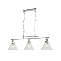 Pyramidi-riippuvalaisin, kromi, lasi, 3-valo, 95 cm, E27