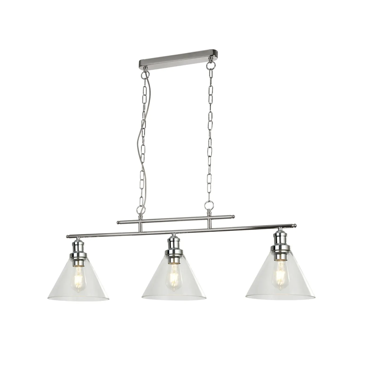 Pyramidi-riippuvalaisin, kromi, lasi, 3-valo, 95 cm, E27