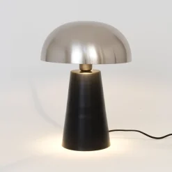 Pöytälamppu Fungo, ylöspäin valaiseva, musta/hopea