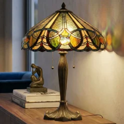 Pöytälamppu 5299, tiffany-tyylinen, 2 katkaisijaa