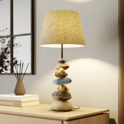 Pöytälamppu Vera, kangasvarjostin ja kivikoriste, 55 cm