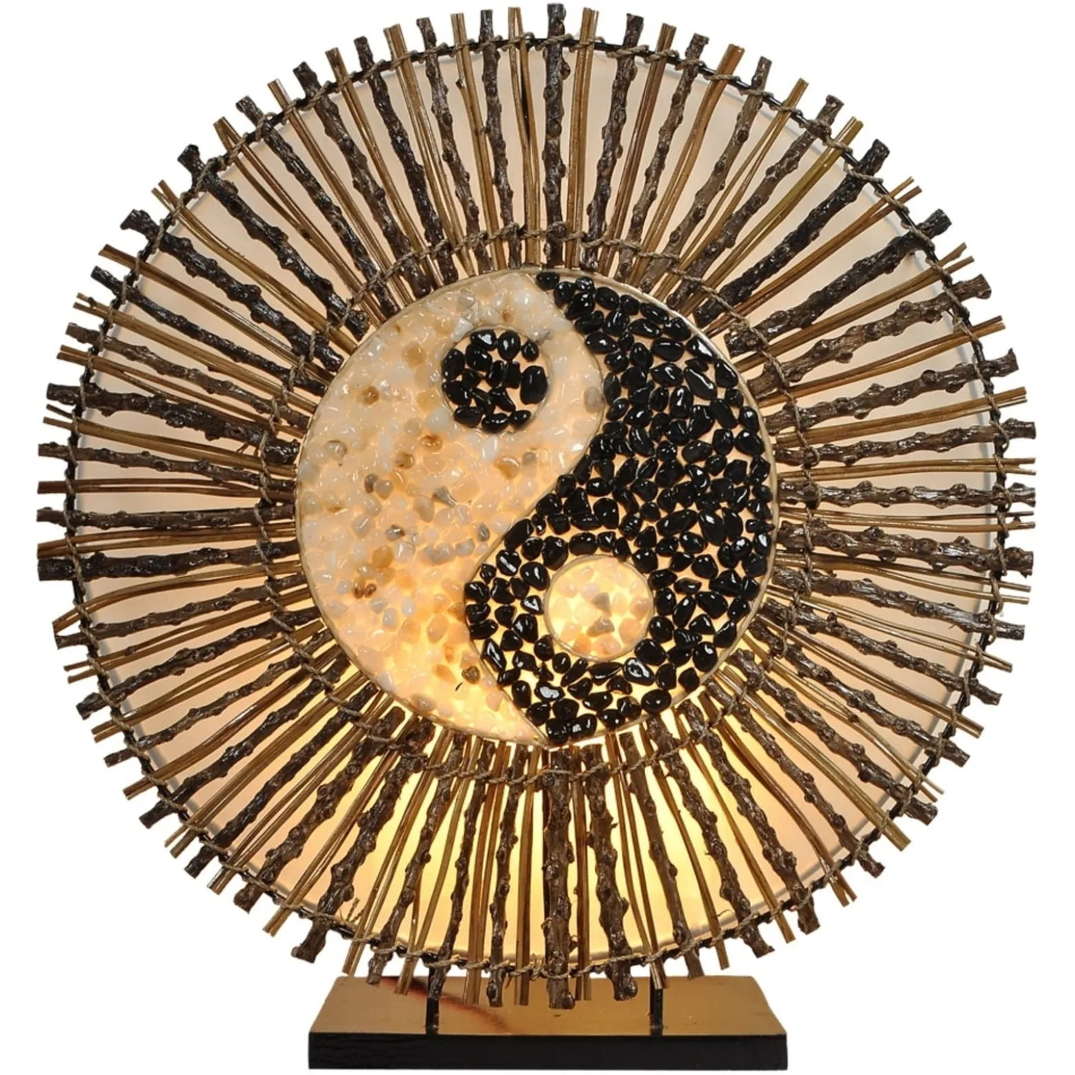 Pöytälamppu Ying Yang Batur, pyöreä, 40 cm, ruskea