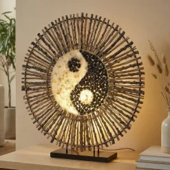 Pöytälamppu Ying Yang Batur, pyöreä, 40 cm, ruskea