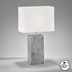 Pöytävalaisin Amiens, valkoinen/nikkeli, korkeus 50 cm, pellava/metalli