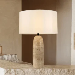 Pöytävalaisin 25428, beige/valkoinen, korkeus 55 cm, kivi/tekstiili, E27