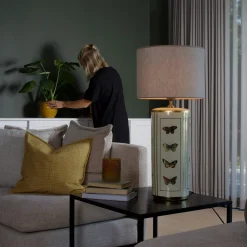 Pöytävalaisin Lucca, beige, korkeus 67 cm, pellavatekstiili, keramiikka