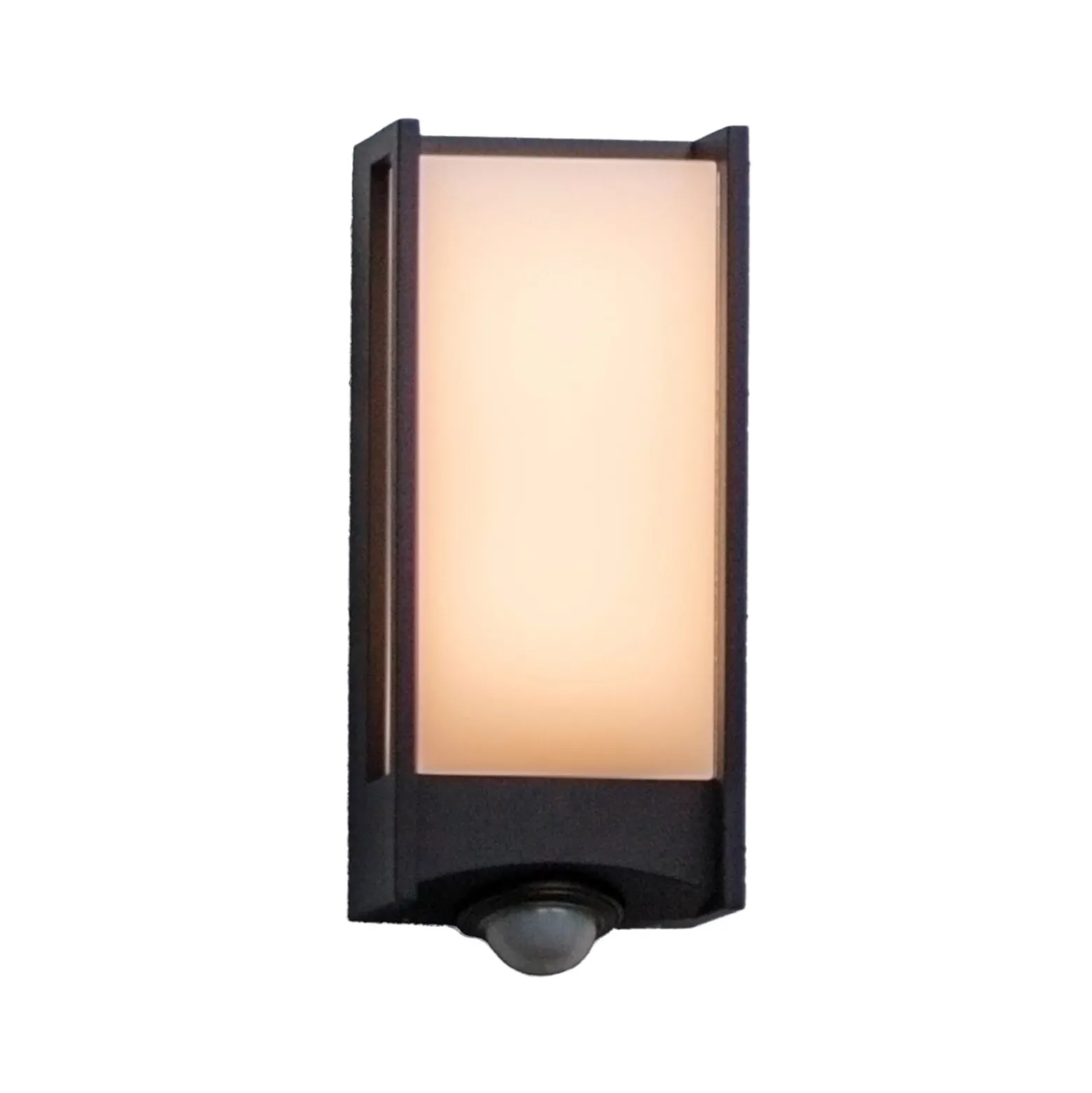 QUBO-ulkoseinälamppu LED-anturilla, tummanharmaa, korkeus 27 cm, IP54