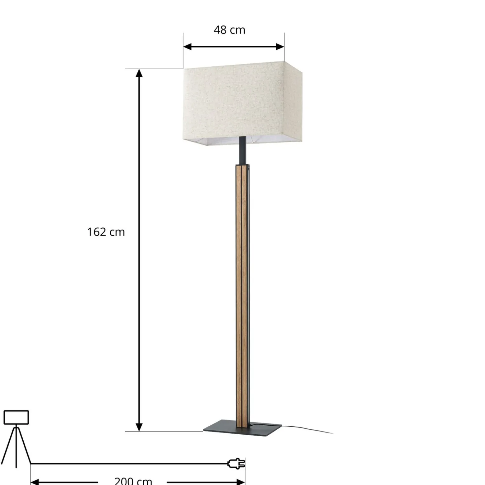Quitani LED-lattiavalo Lisene, tammi/musta/luonnonväri, 162 cm, himmennettävä