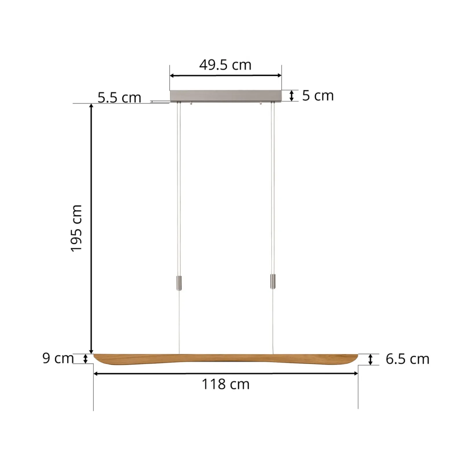Quitani LED-riippuvalaisin Hiba, luonnon tammi, pituus 118 cm