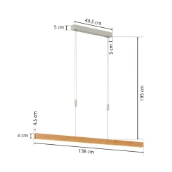 Quitani LED-ripustusvalaisin Alin, pituus 138 cm, tammi luonnonvärinen
