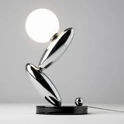 RESONANCE-LED-pöytälamppu, platina/opaali, 37 cm, metalli/lasi, himmennettävä