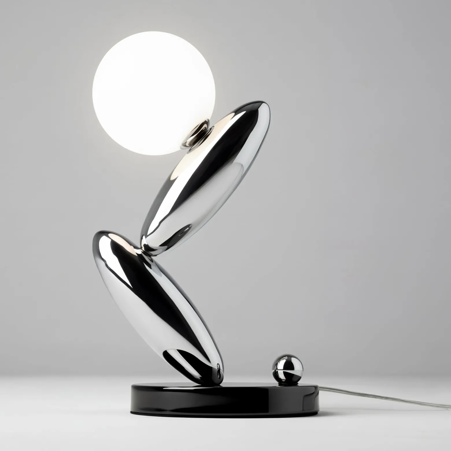 RESONANCE-LED-pöytälamppu, platina/opaali, 37 cm, metalli/lasi, himmennettävä
