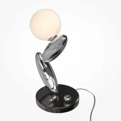 RESONANCE-LED-pöytälamppu, platina/opaali, 37 cm, metalli/lasi, himmennettävä