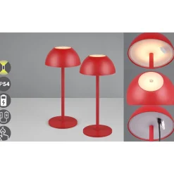 Ricardo ladattava LED-pöytävalaisin, punainen, korkeus 30 cm, muovia