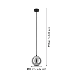 Riippuvalaisin Ariscani, savuharmaa, Ø 20 cm, lasi, E27