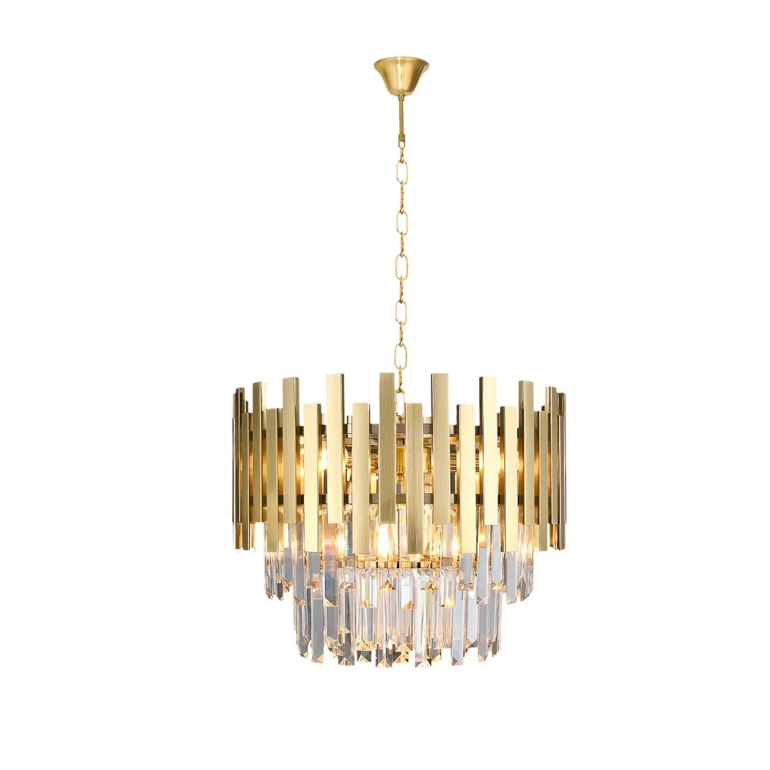 Riippuvalaisin Aspen metallia kullanväriset lasikristallit, korkeus 30 cm