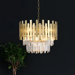 Riippuvalaisin Aspen metallia kullanväriset lasikristallit, korkeus 30 cm