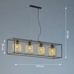 Riippuvalaisin Caydo, musta matta/kulta, pituus 110 cm, 4-lamppuinen.