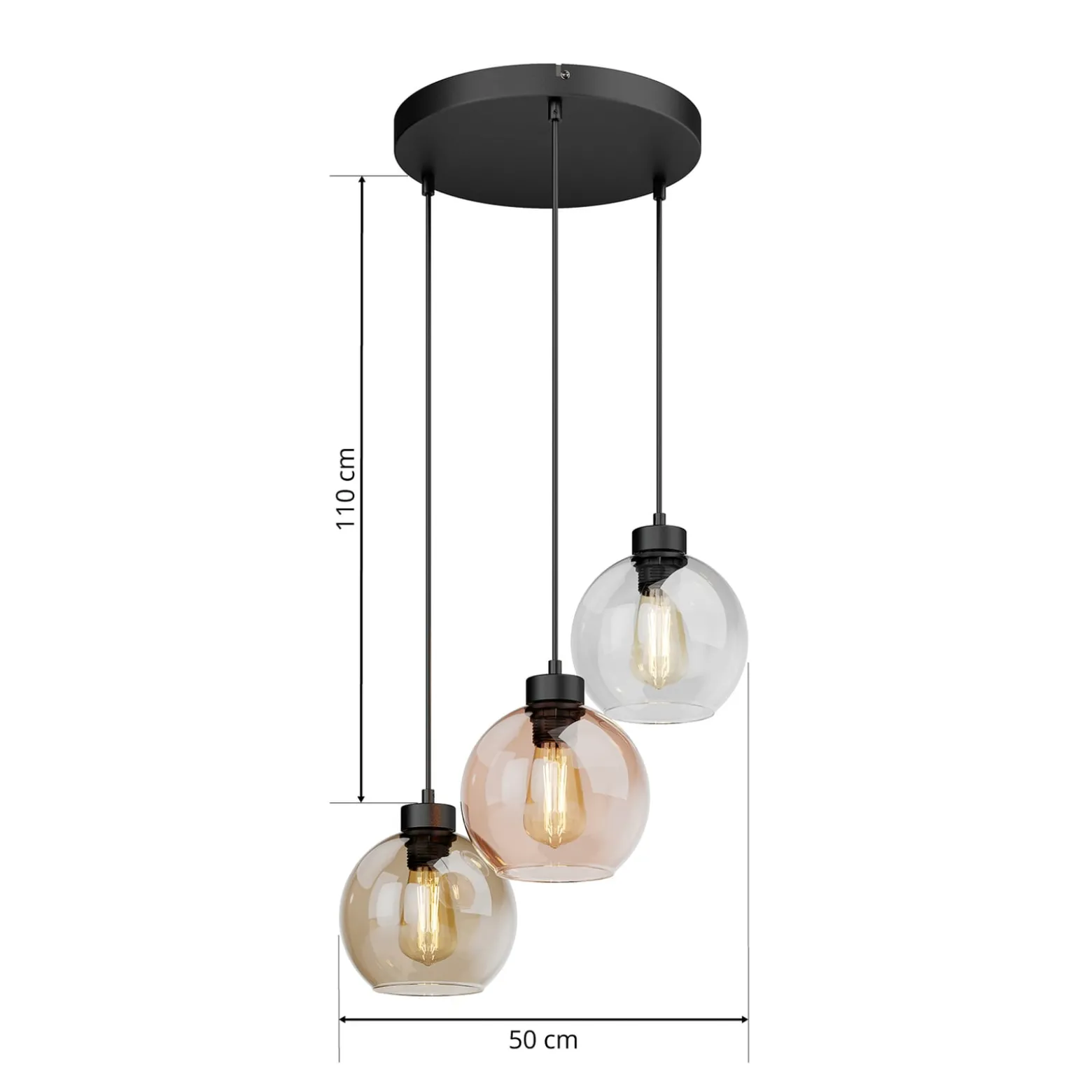 Riippuvalaisin Cubus, Ø 50 cm, 3-lamppuinen, kirkas/hunajainen ruskea, lasi