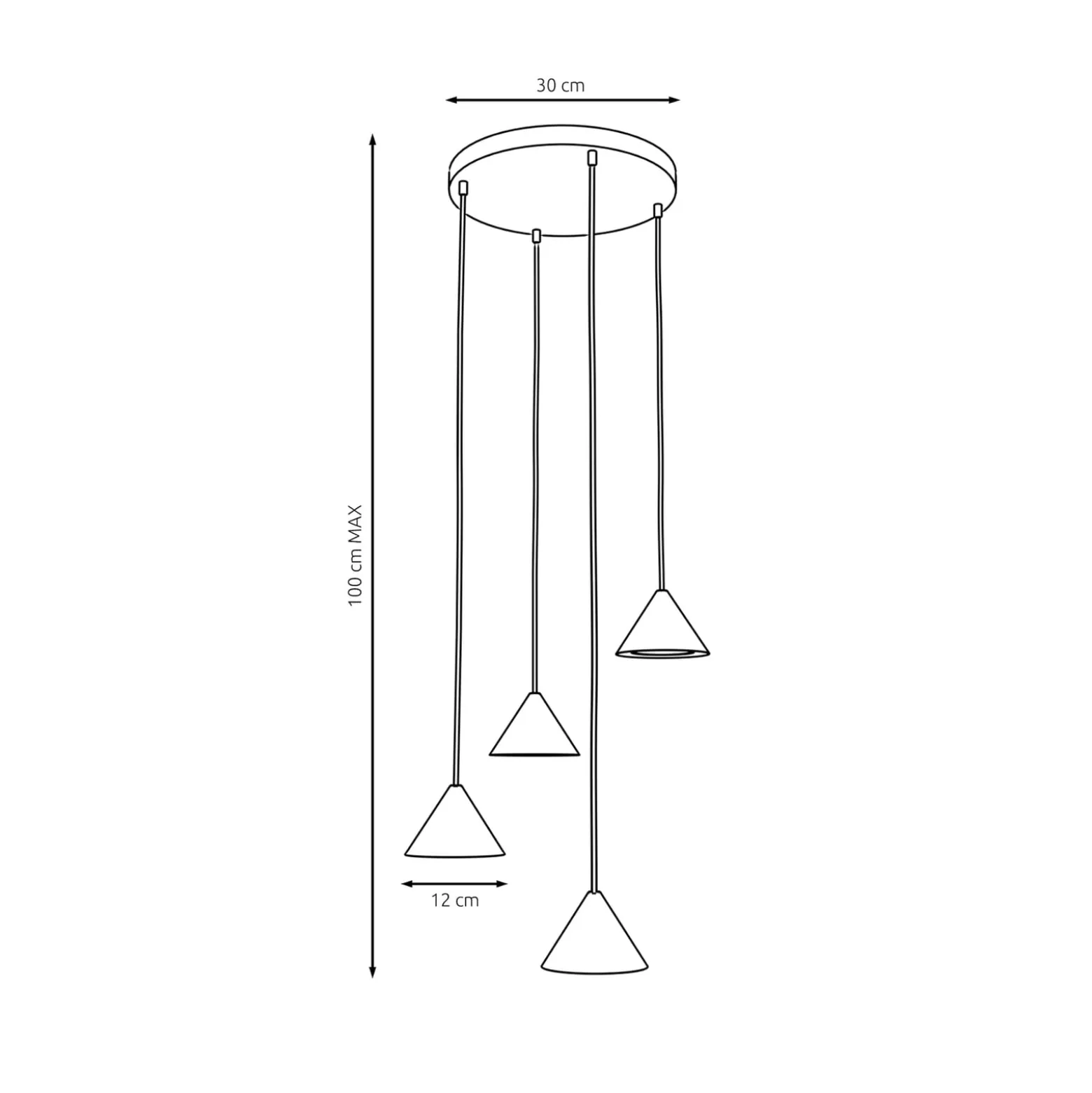 Riippuvalaisin Elit, 4-lamppuinen, Ø 30 cm, musta, metalli, GX53