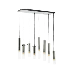 Riippuvalaisin Glasini, pituus 80 cm, savunharmaa, 8-lamppuinen, lasia