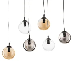 Riippuvalaisin Glassy, 6-lamppuinen, grafiitti/keltainen/kirkas, lasi, 75 cm
