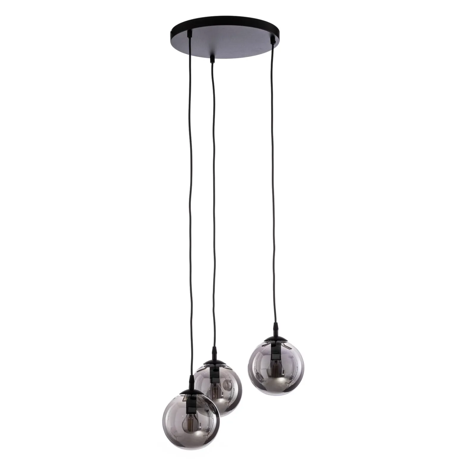 Riippuvalaisin Glassy, 3-lamppuinen, pyöreä, musta, grafiitti, lasi