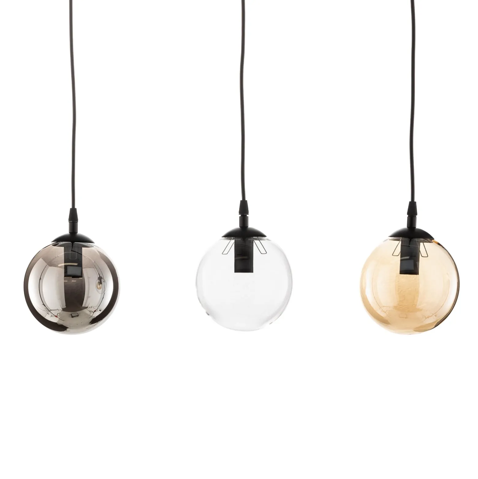 Riippuvalaisin Glassy, 3-lamppuinen, suora, grafiitti/amber/kirkas, lasi