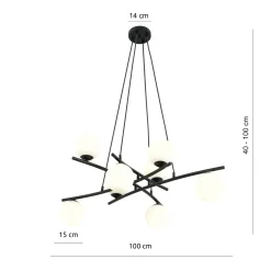 Riippuvalaisin Glassy, ristikkäin, 8-lamppuinen, lasi opaalinen