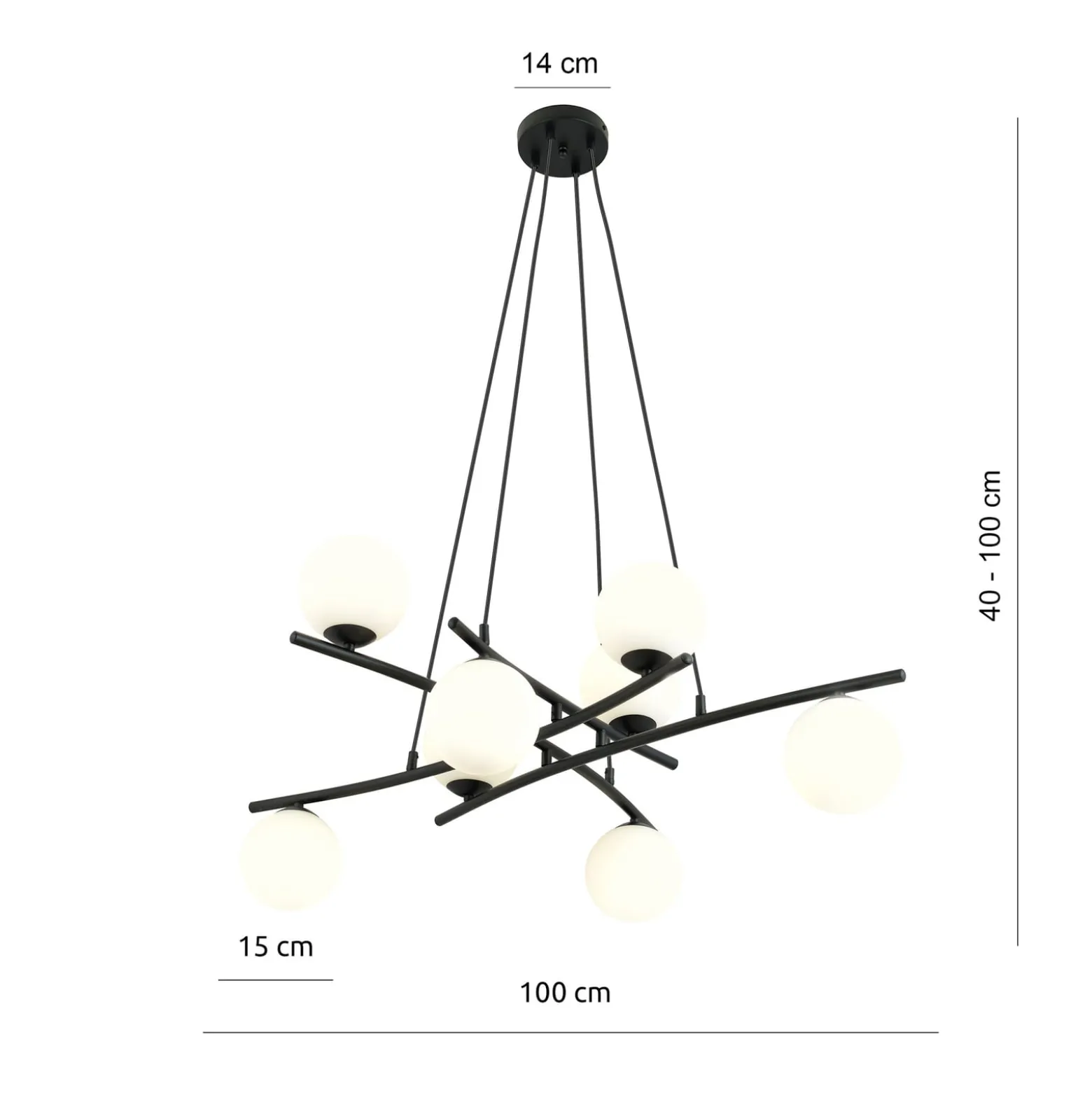 Riippuvalaisin Glassy, ristikkäin, 8-lamppuinen, lasi opaalinen