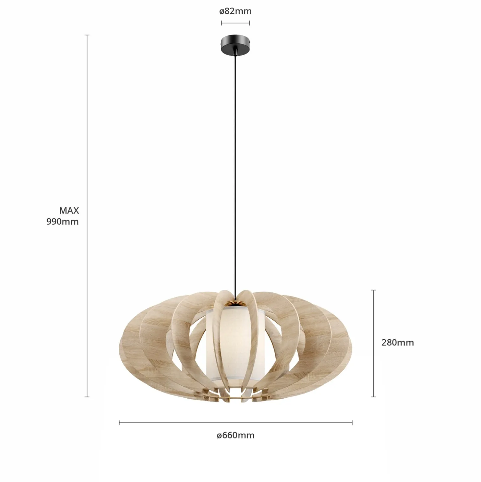 Riippuvalaisin Modern A L puusäleillä, Ø 60 cm